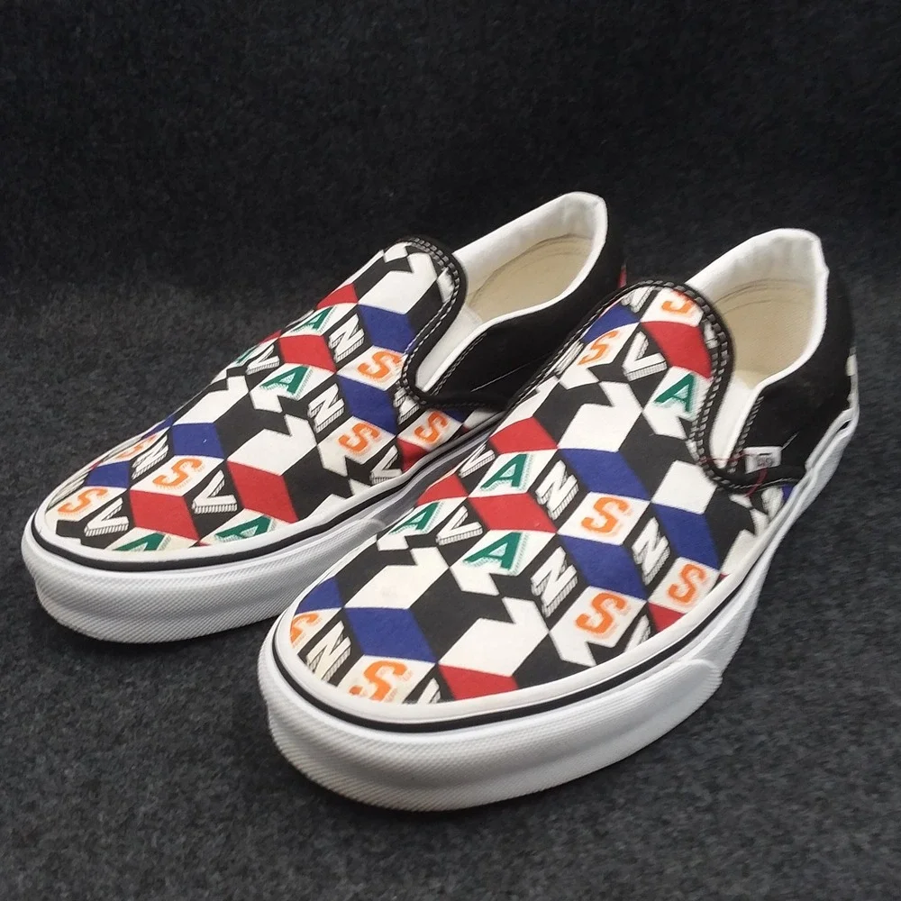 Vans Classic Slip On Checker Cube Multi True‎ White Shoes Mens 8.5 Womens 10